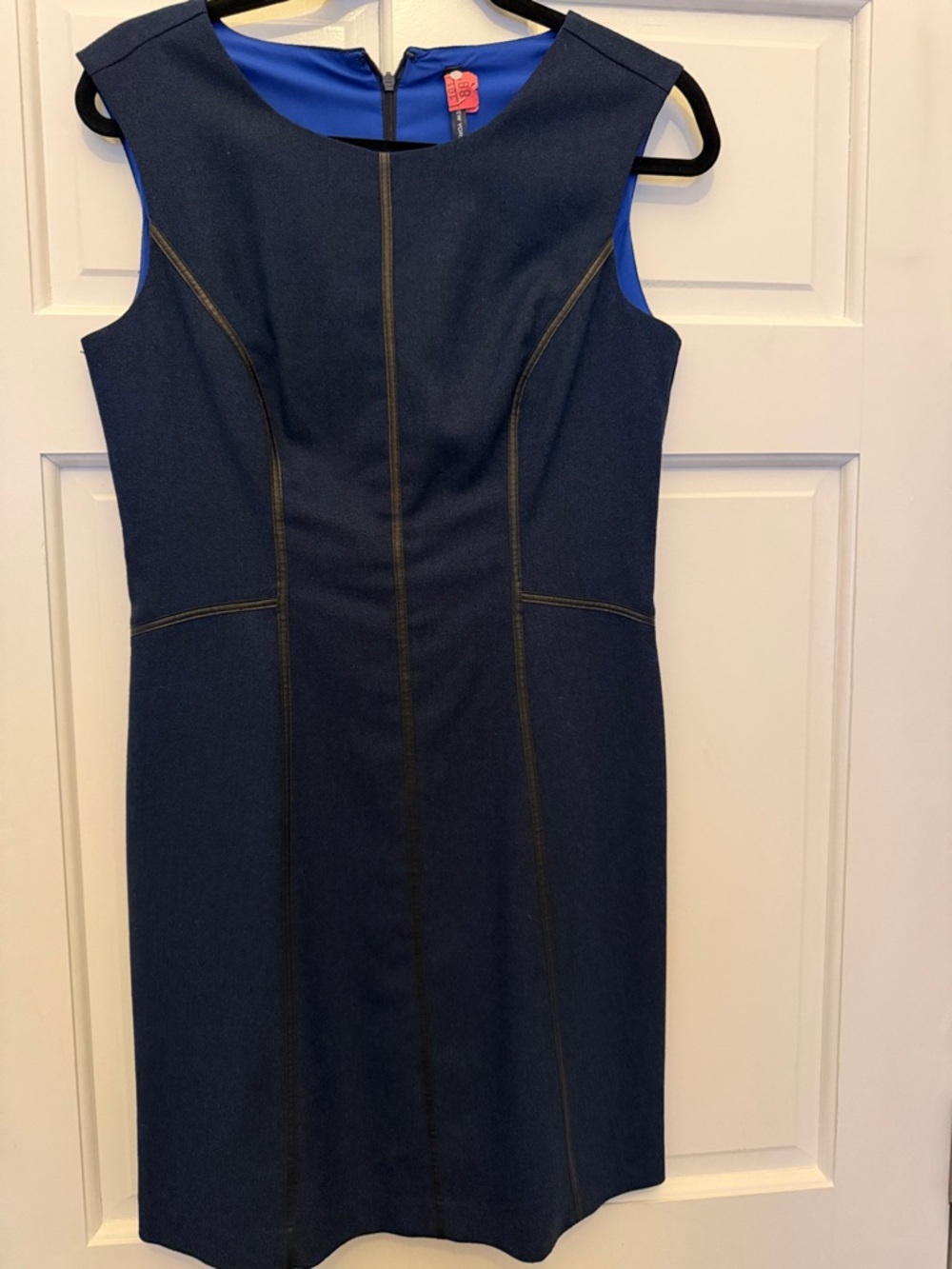 Andrew Marc Navy Sheath Dress with Bright Blue Lining
